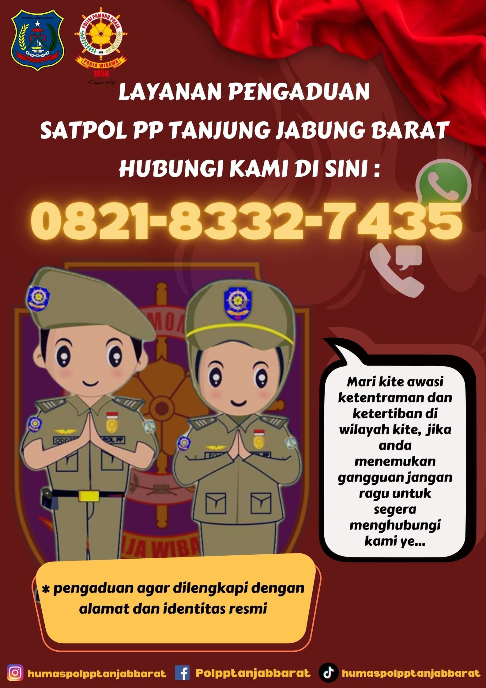 Satpol PP Tanjabbarat Buka Layanan Pengaduan Masyarakat
