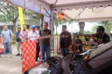 Bupati Muaro Jambi Bambang Bayu Suseno SP MM M Si Membuka sambutan Pada Acara ke jurprov jambi Drag war Putaran lll Piala Bupati Muaro Jambi
